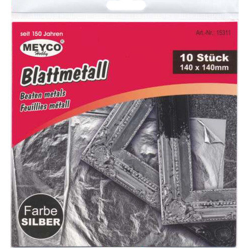 Meyco Design-Metall Blattgold 10 Blatt 14 x14cm Silber Silber