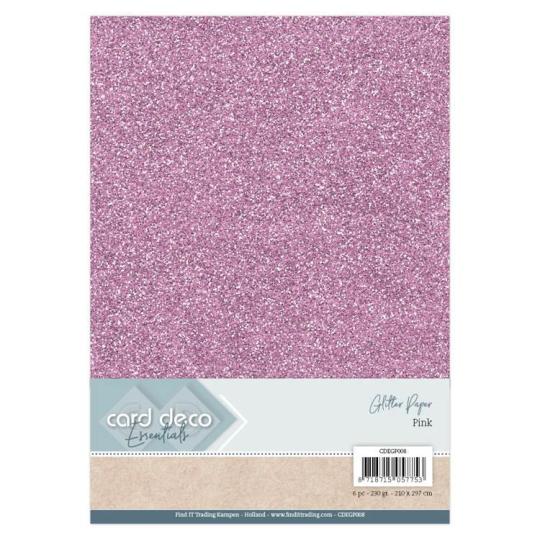 Micro-Glitterkarton DIN A4  230g/m²  - 6 Bögen Rosa Rosa