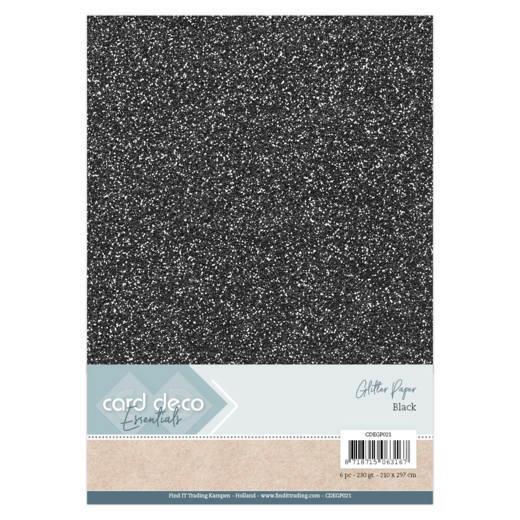 Micro-Glitterkarton DIN A4  230g/m²  - 6 Bögen Schwarz Schwarz