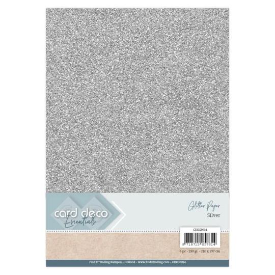 Micro-Glitterkarton DIN A4  230g/m²  - 6 Bögen Silber Silber