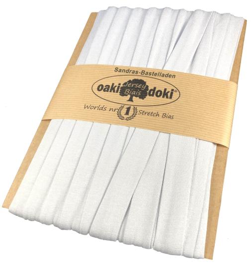 Oaki Doki Schrägband / Einfassband Tricot de Luxe Jersey gefalzt 25m x 20mm 310-Off White 310-Off White