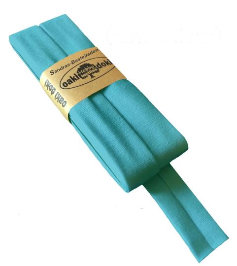 Oaki Doki Schrägband / Einfassband Tricot de Luxe Jersey gefalzt 3m x 20mm 473-Cyan 473-Cyan