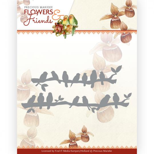 Stanzschablone - Precious Marieke - Flowers and Friends - Vögel in einer Reihe 