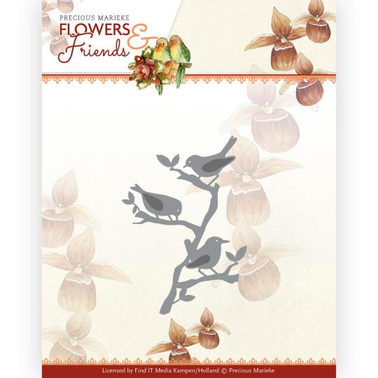 Stanzschablone - Precious Marieke - Flowers and Friends - Vögel auf Zweig 