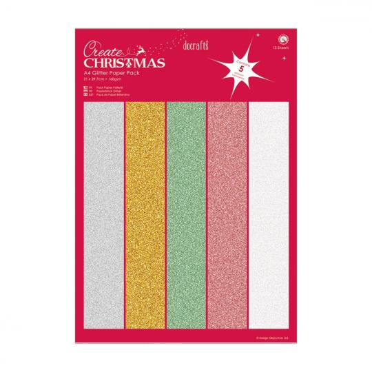 Papermania Papier Set A4 Papierblock Glitter Weihnacht / 15tlg. 160g 