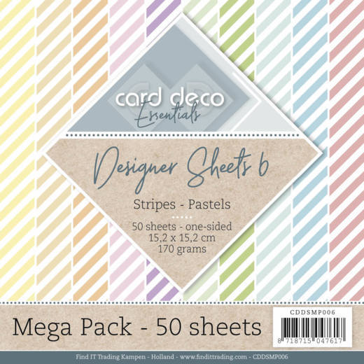Paperpack - 15,2 x 15,2cm - Designer Sheets – Streifen Pastell - 170gr - 50 Blatt 
