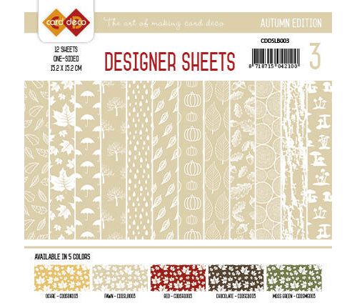 Paperpack - 15,2 x 15,2cm - Designer Sheets 3– Herbst / Hellbraun- 170gr - 12 Blatt 
