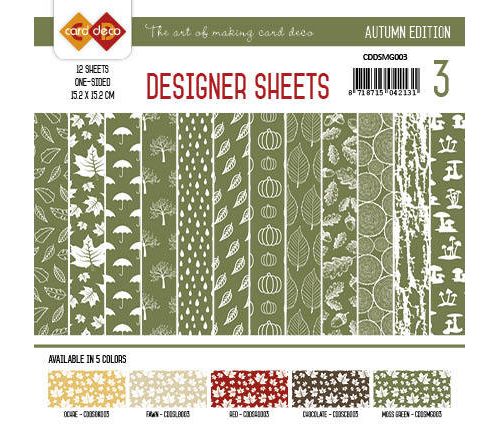 Paperpack - 15,2 x 15,2cm - Designer Sheets 3– Herbst / Mossgrün- 170gr - 12 Blatt 