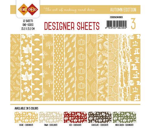 Paperpack - 15,2 x 15,2cm - Designer Sheets 3– Herbst / Ocker- 170gr - 12 Blatt 