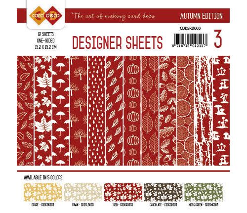 Paperpack - 15,2 x 15,2cm - Designer Sheets 3– Herbst / Rot- 170gr - 12 Blatt 