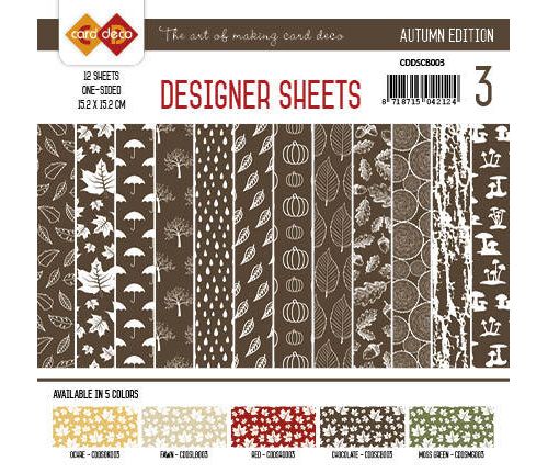 Paperpack - 15,2 x 15,2cm - Designer Sheets 3– Herbst / Schokobraun- 170gr - 12 Blatt 