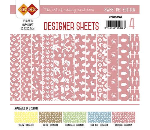 Paperpack - 15,2 x 15,2cm - Designer Sheets 4– Süße Tiere / Altrosa- 170gr - 12 Blatt 