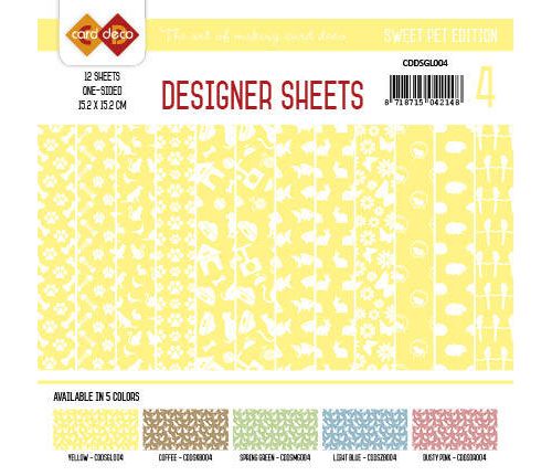 Paperpack - 15,2 x 15,2cm - Designer Sheets 4– Süße Tiere / Gelb- 170gr - 12 Blatt 