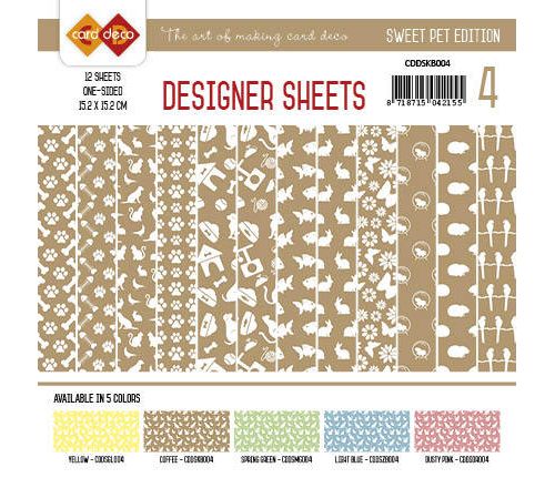 Paperpack - 15,2 x 15,2cm - Designer Sheets 4– Süße Tiere / Kaffeebraun- 170gr - 12 Blatt 