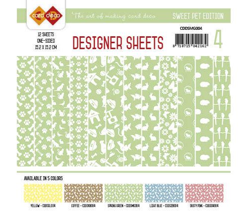 Paperpack - 15,2 x 15,2cm - Designer Sheets 4– Süße Tiere / Maigrün- 170gr - 12 Blatt 