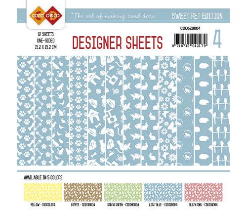 Paperpack - 15,2 x 15,2cm - Designer Sheets 4– Süße Tiere / Zartesblau- 170gr - 12 Blatt 