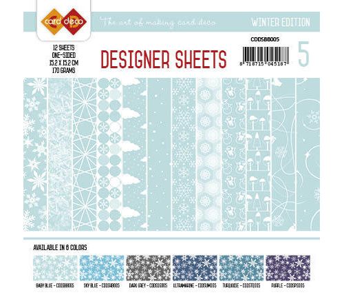 Paperpack - 15,2 x 15,2cm - Designer Sheets 5– Winter / Babyblau- 170gr - 12 Blatt 
