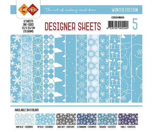 Paperpack - 15,2 x 15,2cm - Designer Sheets 5– Winter / Himmelblau- 170gr - 12 Blatt 