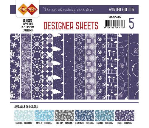 Paperpack - 15,2 x 15,2cm - Designer Sheets 5– Winter / Lila- 170gr - 12 Blatt 