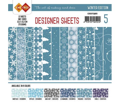 Paperpack - 15,2 x 15,2cm - Designer Sheets 5– Winter / Türkis- 170gr - 12 Blatt 