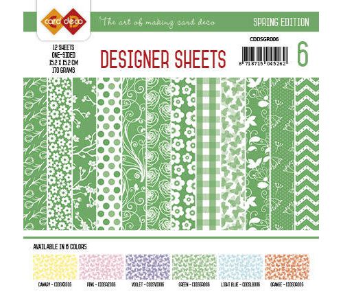 Paperpack - 15,2 x 15,2cm - Designer Sheets 6– Frühling / Grün- 170gr - 12 Blatt 
