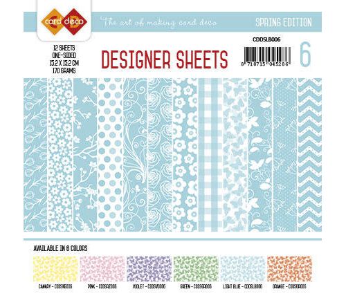 Paperpack - 15,2 x 15,2cm - Designer Sheets 6– Frühling / Hellblau- 170gr - 12 Blatt 