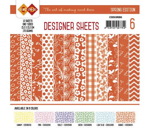 Paperpack - 15,2 x 15,2cm - Designer Sheets 6– Frühling / Orange- 170gr - 12 Blatt 