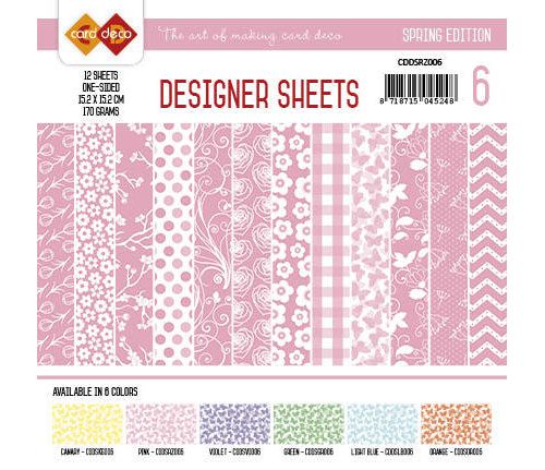 Paperpack - 15,2 x 15,2cm - Designer Sheets 6– Frühling / Rosa- 170gr - 12 Blatt 