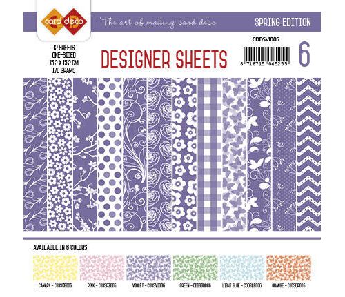Paperpack - 15,2 x 15,2cm - Designer Sheets 6– Frühling / Violett- 170gr - 12 Blatt 