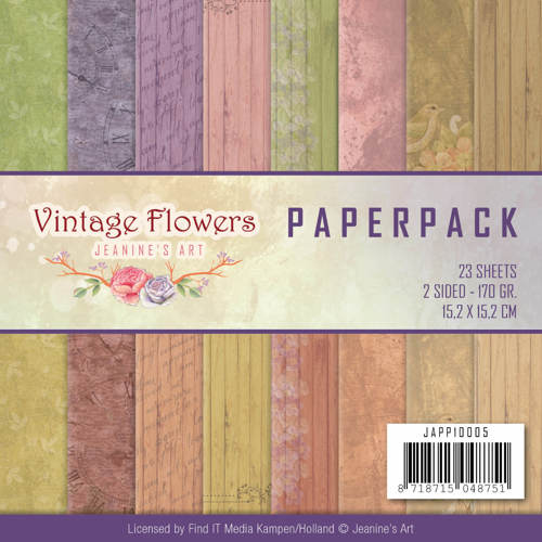 Paperpack - 15,2 x 15,2cm - Jeanines Art - Vintage Flowers – 170gr - 