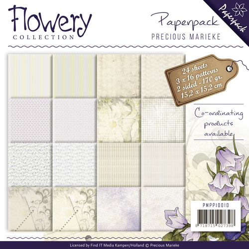 Paperpack - 15,2 x 15,2cm - Precious Marieke – Flowery / Blumig – 170gr - 