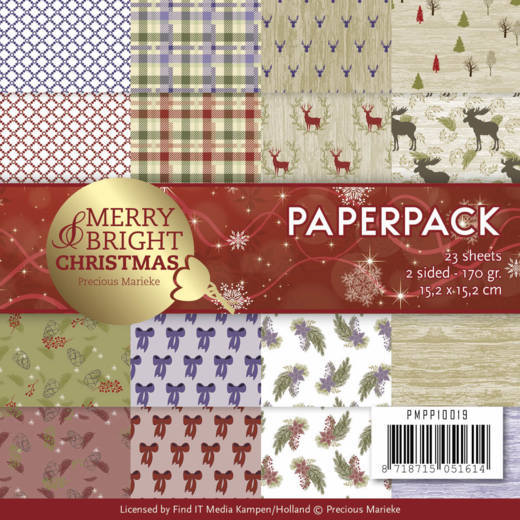 Paperpack - 15,2 x 15,2cm - Precious Marieke – Merry and Bright Christmas – 170gr - 