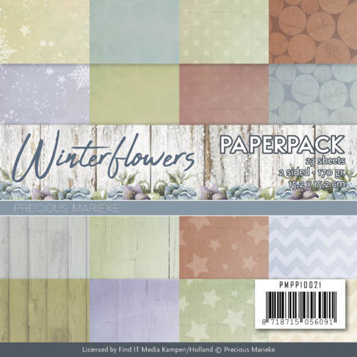 Paperpack - 15,2 x 15,2cm - Precious Marieke – Winter Flowers – 170gr - 