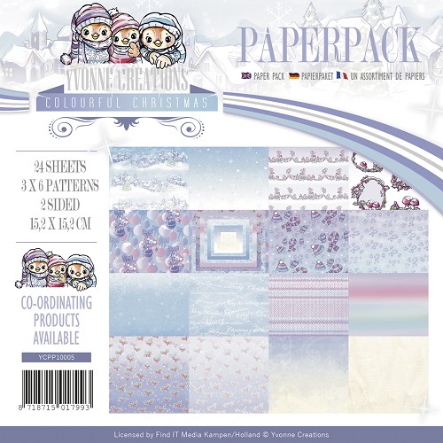 Paperpack - 15,2 x 15,2cm - Yvonne Creations - Bunte Weihnachten – 170gr - 