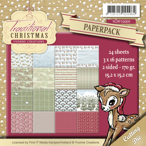 Paperpack - 15,2 x 15,2cm - Yvonne Creations -Traditional Christmas – 170gr - 