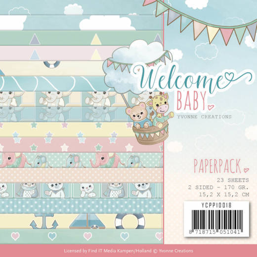 Paperpack - 15,2 x 15,2cm - Yvonne Creations - Welcome Baby – 170gr - 