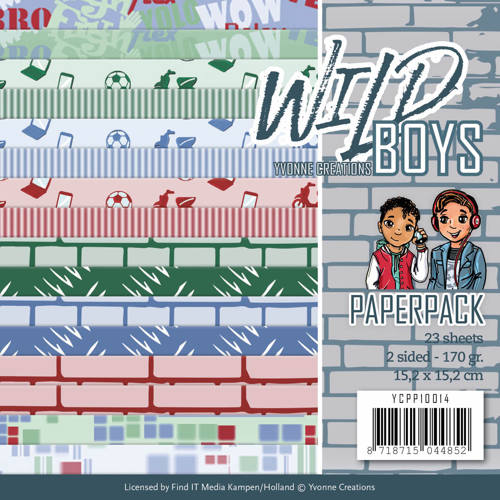 Paperpack - 15,2 x 15,2cm - Yvonne Creations - Wild Boys – 170gr - 