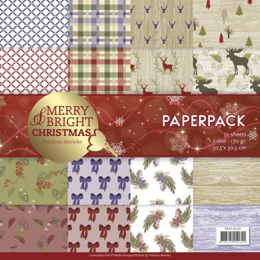 Paperpack - 30,5 x 30,5cm - Precious Marieke – Merry and Bright Christmas – 170gr - 
