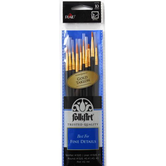Plaid Folkart Premium Detailpinsel Set Spotter/Rund/Liner/Flach 10tlg 