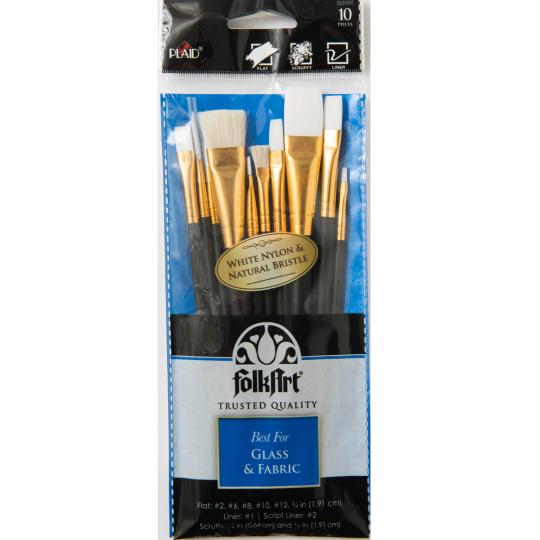 Plaid Folkart Premium Glas & Stoff Pinsel Set 10tlg 
