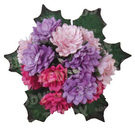 Reddycards Crysanthemen mit Blättern: lila, flieder und rosa 