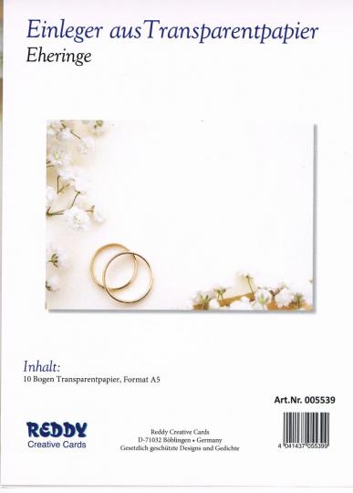 Reddycards Einleger Transparentpapier - Eheringe - 10 Blatt DIN A5 