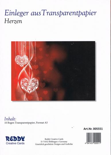 Reddycards Einleger Transparentpapier - Herzen - 10 Blatt DIN A5 