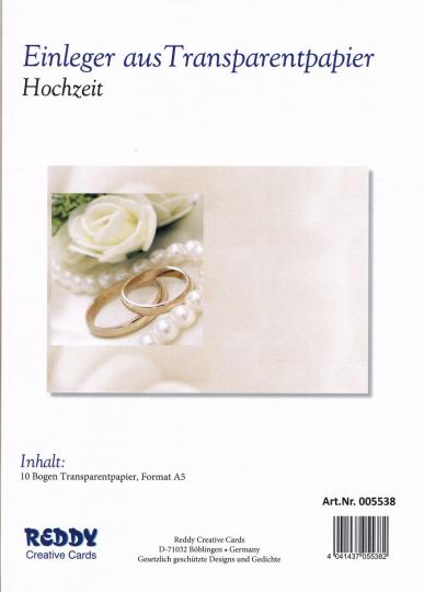 Reddycards Einleger Transparentpapier - Hochzeit - 10 Blatt DIN A5 
