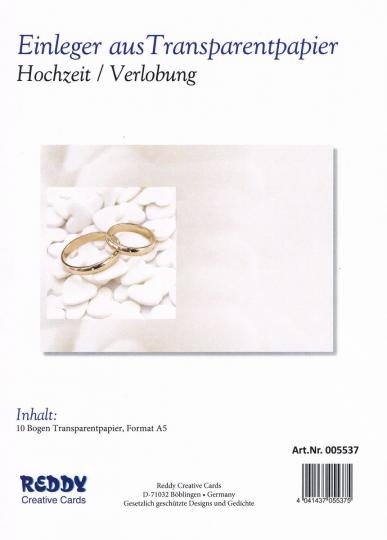 Reddycards Einleger Transparentpapier - Hochzeit / Verlobung - 10 Blatt DIN A5 