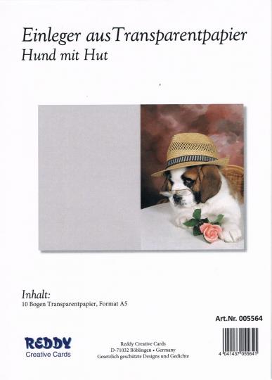 Reddycards Einleger Transparentpapier - Hund mit Hut - 10 Blatt DIN A5 