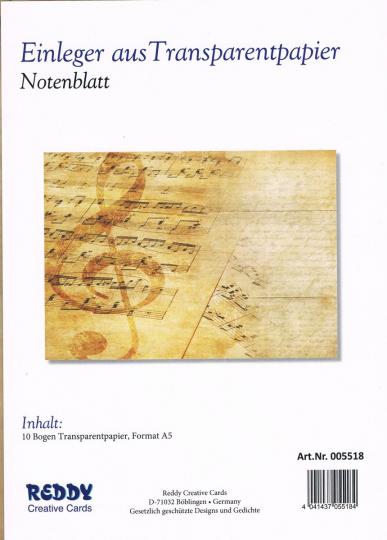 Reddycards Einleger Transparentpapier - Notenblatt - 10 Blatt DIN A5 