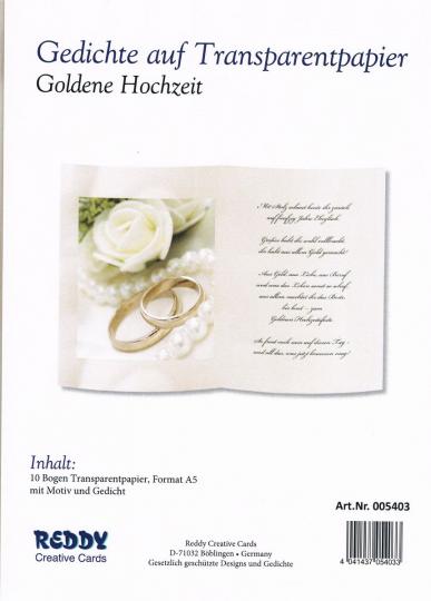 Reddycards Gedichte auf Transparentpapier - Goldene Hochzeit - 10 Blatt DIN A5 