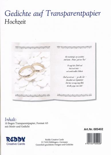 Reddycards Gedichte auf Transparentpapier - Hochzeit - 10 Blatt DIN A5 