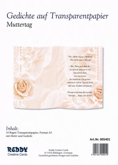 Reddycards Gedichte auf Transparentpapier - Muttertag - 10 Blatt DIN A5 